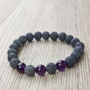 Amethyst 8mm Lava Bead Stretchy Bracelet